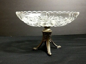 Glass Antique Pedestal Candy Dish with Cut glass designs - Picture 1 of 6