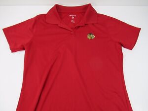 Women's Antigua Chicago Blackhawk's Red Polo Shirt Short Sleeve Size Med A12