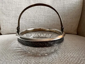 Vintage Soviet Russian Silver 875 Cut Crystal Basket Candy Caviar Dish - Picture 1 of 7