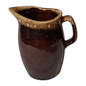 Brocca ceramica vintage scafo 6,5 pollici marrone smalto a goccia forno marrone firmata - Foto 1 di 6