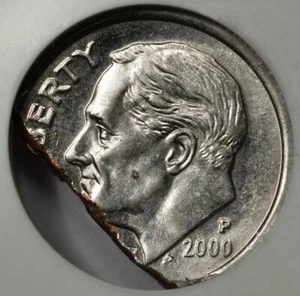2000 NGC MS63 25% Ragged Clip Dime Mint Error Great Eye Appeal - Picture 1 of 4