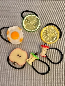 Schöner Haarseilring in Fruchtform Apfel Zitrone Ei Gummiband Haarschmuck - Bild 1 von 1