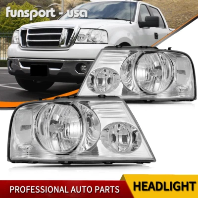 For 2004-2008 Ford F150 F-150 Clear Chrome Headlights Pickup Headlamps LH+RH - Image 1 of 4