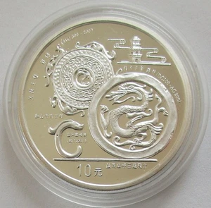 Cina 10 Yuan 1998 Cultura del Drago 1 Oz Argento - Foto 1 di 2