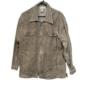 Moda International Large Women Corduroy Long Sleeve VTG Zip Up Jacket Tan READ - Picture 1 of 9