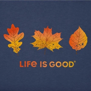 NUEVA Camiseta Trituradora Para Mujer XL Life is Good Hojas Otoño Azul Manga Corta Nueva con Etiquetas - Imagen 1 de 2