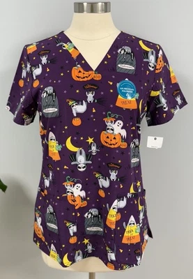NWT Cherokee Halloween Scrub Top S Purple Costume Sloths Scrubs Nurse Vet Tech - Image 1 of 4