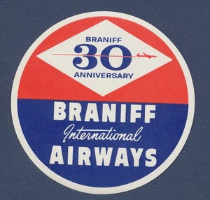 Braniff International Airways 30th Anniv - Vintage 4" Luggage Label - 1960 - Bild 1 von 1