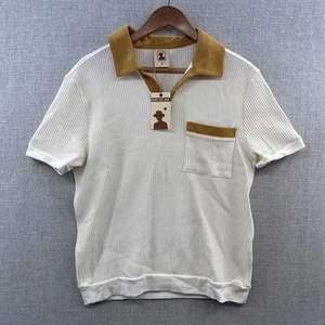 NEU Dandy Del Mar Cannes Shirt Waffelstrick Polo Small Vintage Elfenbein Kurzarm - Bild 1 von 16