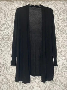 Eileen Fisher Silk Long Sleeve Open Front Classic Minimalist Cardigan Black M - Picture 1 of 6