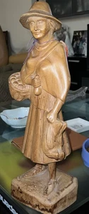 See Photos. Vintage Wooden Carved Lady With Bottle, Basket With Produce. Ecuador - Picture 1 of 2