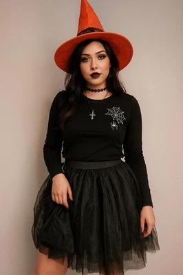 Mujer Falda Tul Negra XL - Disfraz Gótico Bruja Caprichoso Halloween Nuevo con Etiquetas Foto 1 de 4