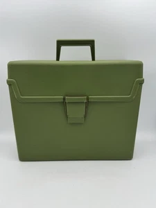 Vintage 70s Green Plastic File Box Case Retro MCM Avocado Office Storage - Picture 1 of 13