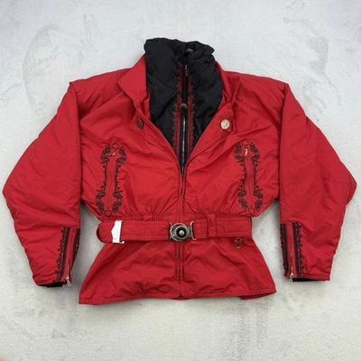 Chaqueta Bogner De Colección Para Mujer 10 Rojo Abrigo de Esquí Hebilla Cinturón Ceñido Corazón Nieve Cremallera Foto 1 de 4