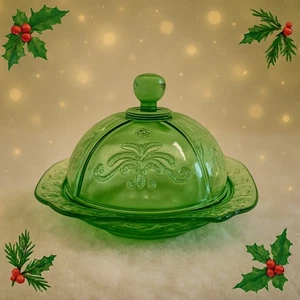 Plato de mantequilla de vidrio verde Madrid Depresión RARO DIFÍCIL DE ENCONTRAR USADO EN EXCELENTE ESTADO por Federal Glass de colección - Imagen 1 de 8