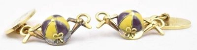 Vintage 14ky Gold Sulka Yellow/Purple ENAMEL Racing Horse Jockey Hat cuff Links - Image 1 of 4