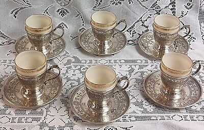 Six Tiffany & Company Sterling Silver Demitasse Cups & Saucers W Inserts 27.8 Oz • 656$