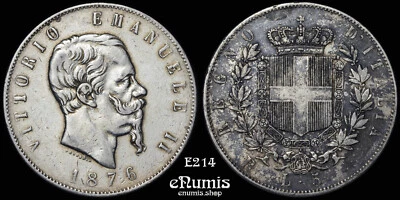 ITALY, Vittorio Emanuele II, 5 Lire 1876 R, VF+ - Image 1 of 4