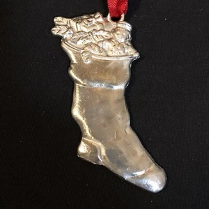 Zinn? Weihnachtsschmuck Strumpf Spielzeug Geschenk Stechpalme rotes Band 2-1/4 Zoll - Bild 1 von 8