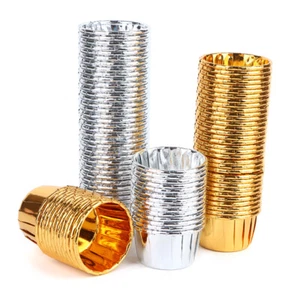 50pcs mini cupcake Foil Cupcake Wrapper Paper Gold Silver Cupcake Baking Cups, - Bild 1 von 14
