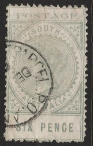 AUSTRALIA DEL SUR 6d VERDE PÁLIDO QV FRANQUEO "DELGADO" (ACSC 64) USADO FINO (A30294) - Imagen 1 de 1