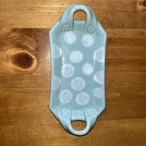 Grasslands Road Robin's Egg Blue & White Polka Dot Butter Dish / Tray - Picture 1 of 5