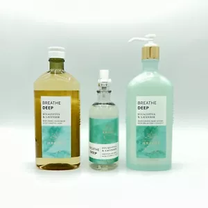 Bath Body Works Eucalipto Lavanda Respira Gel Doccia Profonda Lozione Nebulizzatore SET 3 PEZZI - Foto 1 di 4