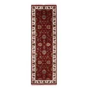 2'6"x8'2" Red Wool and Silk Hand Knotted Rajasthan Design Runner Rug R75393 - Picture 1 of 7
