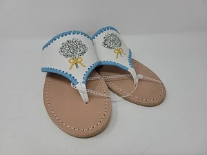 Chanclas Jack Rogers 7.5 Cuero Tanga Aliento Bebé Flores Blanco Azul Nuevas - Imagen 1 de 10