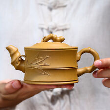 handmade real yixing zisha duan clay marked tea pot bamboo relief design teapots