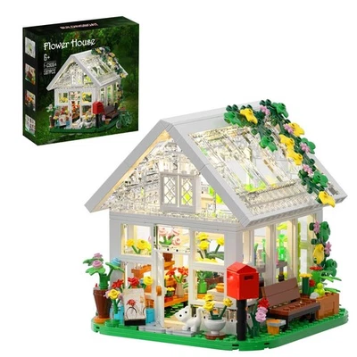 597PCS Flower House Building Blocks Set with LED Light, Greenhouse Toy - Image 1 of 4