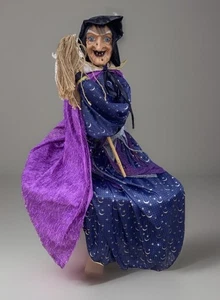 Vintage Halloween Hexe stehend mit Besen Figur Markenlos 18" groß - Bild 1 von 15