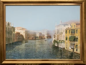 Niebla sobre el Gran Canal, Venecia, ENORME pintura original firmada al óleo sobre tabla - Imagen 1 de 16