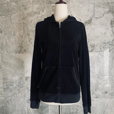 Vintage Juicy Couture Y2K Black Velour Zip Up Hoodie Juniors XL - Image 1 of 4