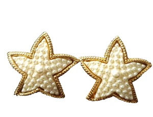 Goldfarbene Seestern Perlen Ohrstecker Kunstperlen Damen Modeschmuck elegant - Bild 1 von 5