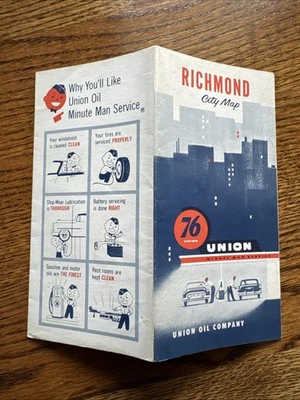 "Mapa de carreteras Union 76 de Richmond California años 60 petróleo gas 21x14"" raro como nuevo" Foto 1 de 4