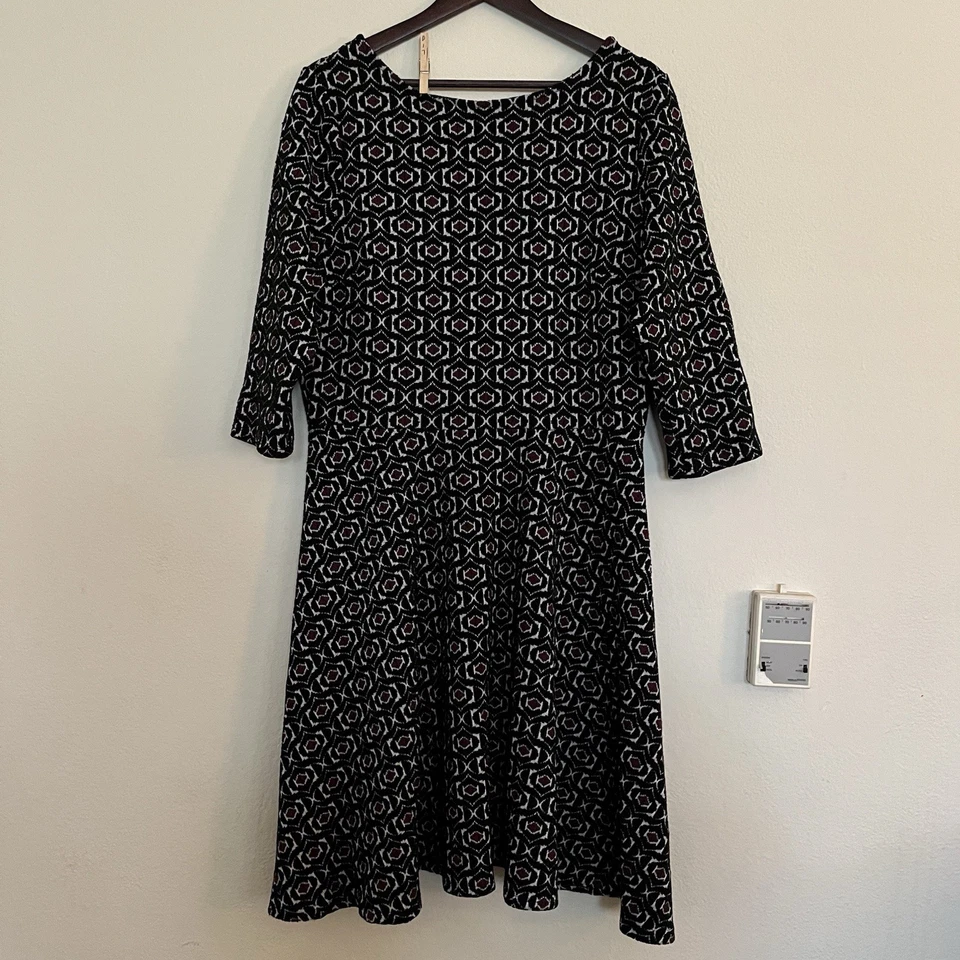 Leota женщин 3/4 рукав трикотажа напечатано карьера лодка шеи Fit & Flare платье SZ XL - Изображение 1 из 4