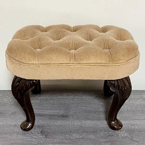 Antique Georgian Style Tufted Ottoman Soft Plush Footstool Art Deco Stool Rare - Picture 1 of 20