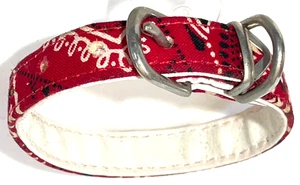 Vintage 1990er Bandanna Stoff & Leder Katzenhalsband 9,5"x 1/2" Gr-9 - Bild 1 von 3
