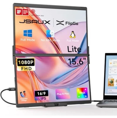 New JSAUX FlipGo Lite Dual Stacked Portable Folding Monitor 15.6 PM0207 1080 x 2 - Image 1 of 4