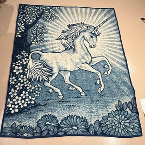 Vintage Unicorn Floral Reversible Blanket Whimsigoth Fantasy Celestial Witchy - Picture 1 of 6