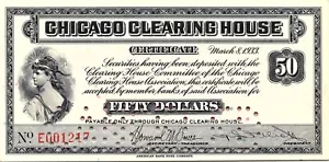 Chicago Clearing House Depressione Scrip Cinquanta Dollari Certificato 1933 Annullato - Foto 1 di 2