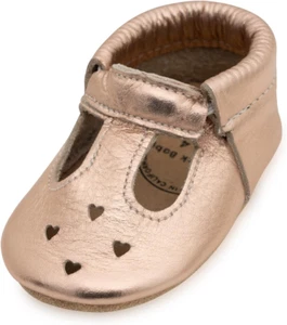 Mary Jane Moccasins - Genuine Leather Soft Sole Baby Girl Shoes for Newborns, In - Picture 1 of 9