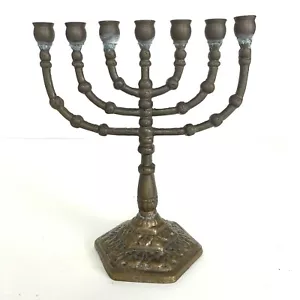 Vintage Brass Lamp Jewish Menorah Judaica Candle Burner - Picture 1 of 8