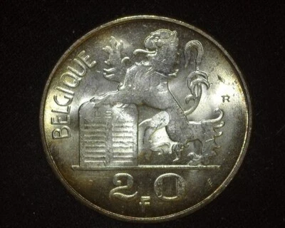 BELGIUM 1954 SILVER 20 FRANCS KM140.1 UNCIRCULATED ~H-12a - Image 1 of 2