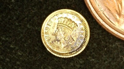 MONEDA MINIATURA 1856 PRINCESA INDIA Lrg DÓLAR PLACA DE ORO sobre PLATA ESTERLINA Foto 1 de 2