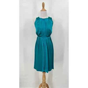 MOSCHINO Dress Womens 2 Turquoise Silk Sleeveless Pleat Front Knee Length - Picture 1 of 18