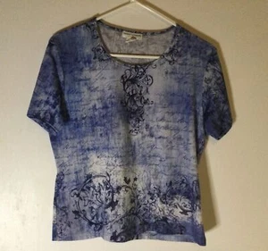 Draper's & Damon's Sz PS Knit Top Petite Small Blue Short Sleeve Shirt Design - Picture 1 of 7
