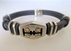 Two Tone Stainless steel Unisex with Black Silicone Bracelet 8 Inch Long - Picture 1 of 3