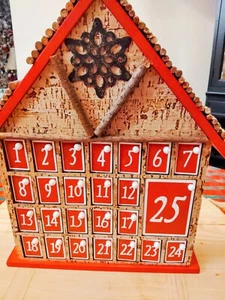 Wooden Log Cabin Advent Calendar 14" Vintage Heavy reusable Keepsake - Picture 1 of 14